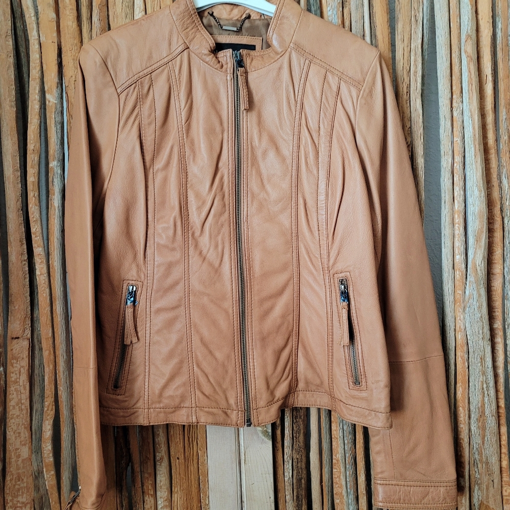 Women's Black Rivet Soft Genuine Leather Jacket, Size L